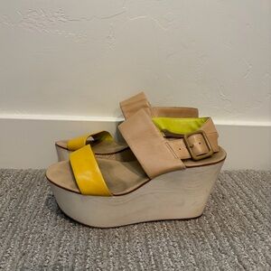 BCBG Yellow and Tan Platform Sandals